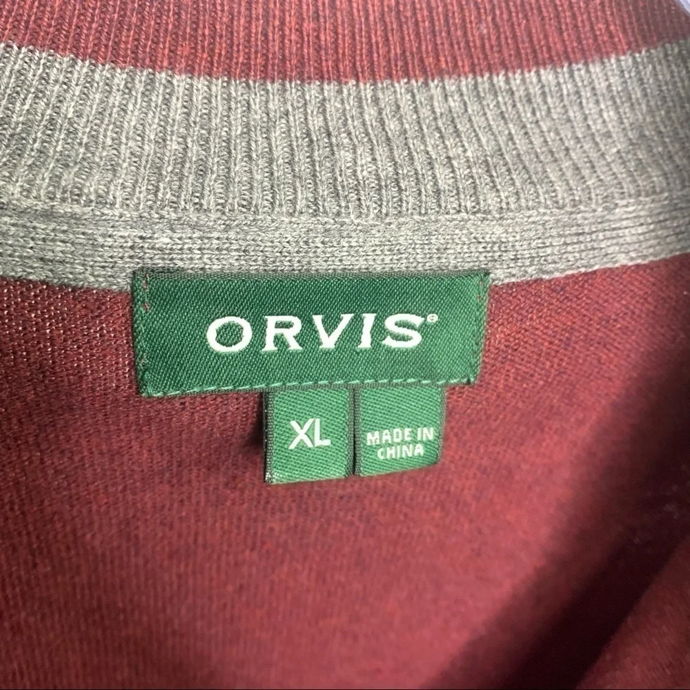 Orvis 1/4 zip maroon Sweater Cotton Silk size XL men’s pullover rib knit trim